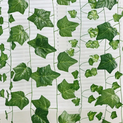 Green fake leaves garland vine with glossy ivy green fake foliage for front door outdoor decoration