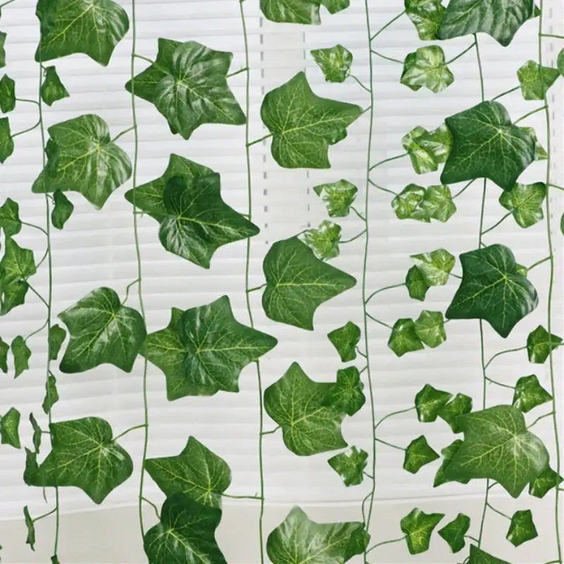 Green fake leaves garland vine with glossy ivy green fake foliage for front door outdoor decoration