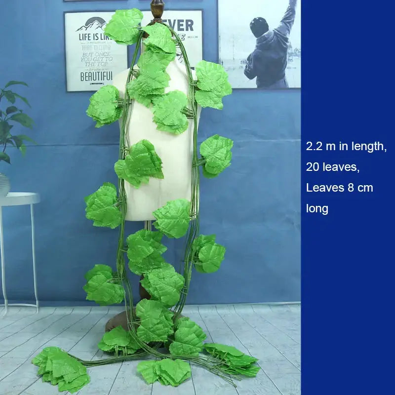 Green artificial garland vine with 20 ivy green fake leaves for front door outdoor decoration