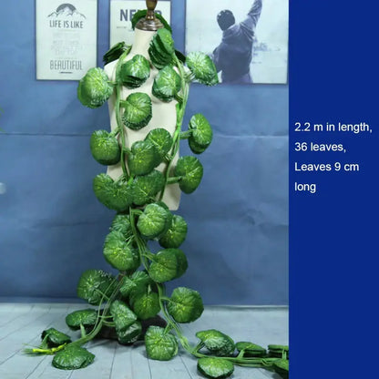 Green ivy fake leaves garland vine with 36 round glossy leaves for front door outdoor decoration
