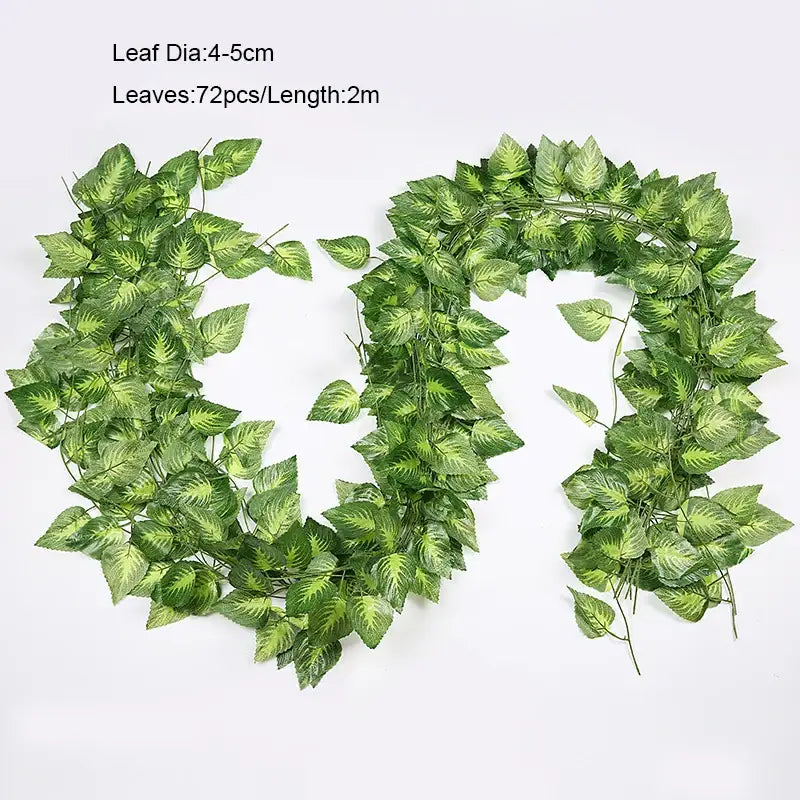 Ivy green fake garland vine with 72 green fake leaves and 2 meter length for outdoor front door decoration