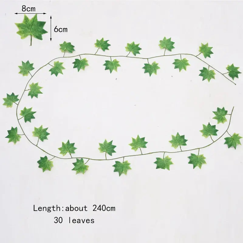 Green artificial maple leaf garland vine with 30 ivy green fake leaves totaling 240cm for outdoor decoration