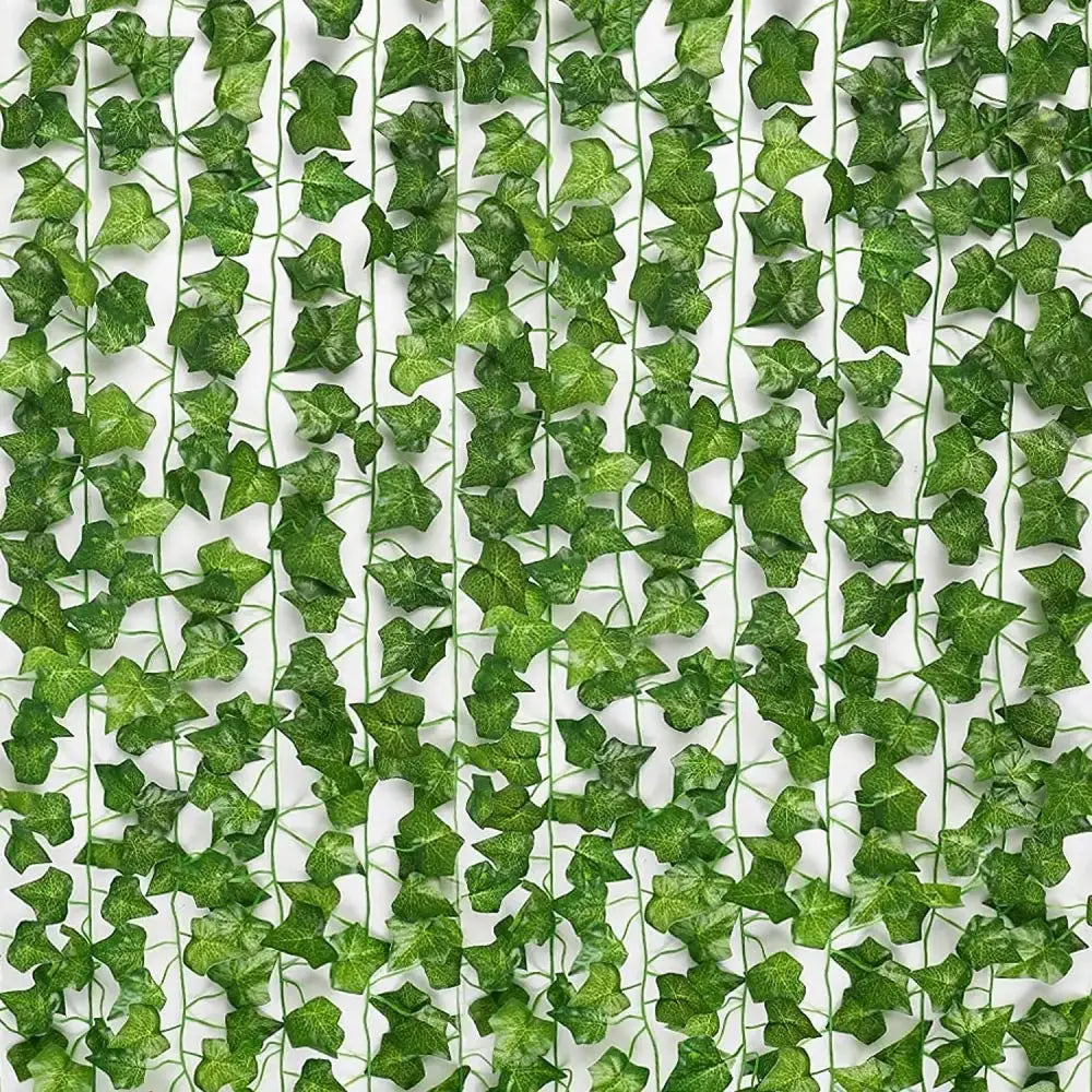 Green fake leaves ivy garland vine with realistic texture and slender stems for outdoor front door decoration