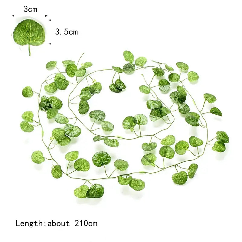 Ivy green fake garland vine with green fake leaves measuring 3 by 3.5 cm for outdoor front door decoration 210cm long