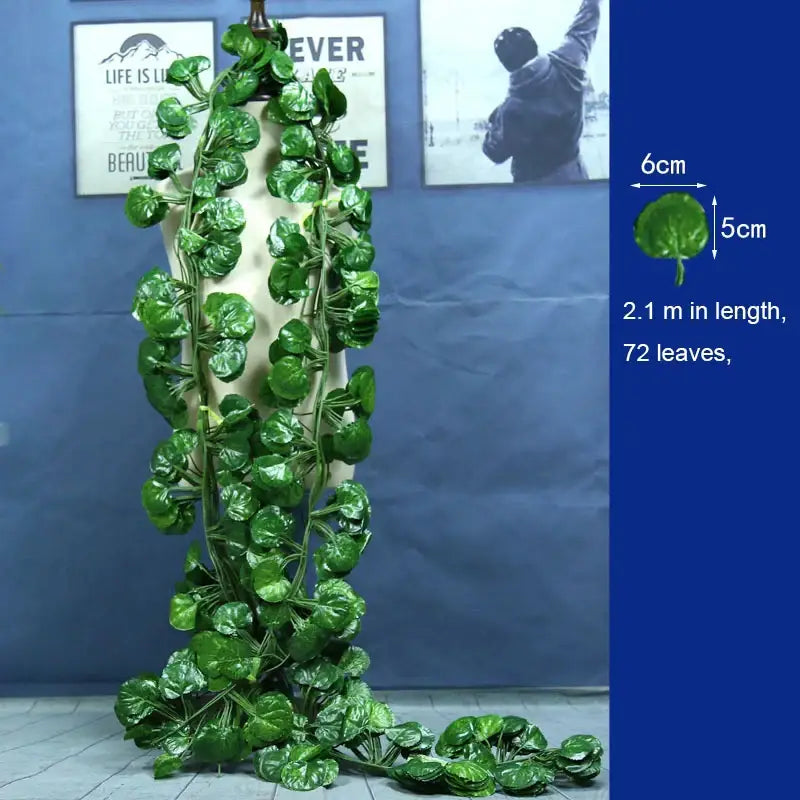 Ivy green fake garland vine with 72 glossy green fake leaves for front door outdoor decoration