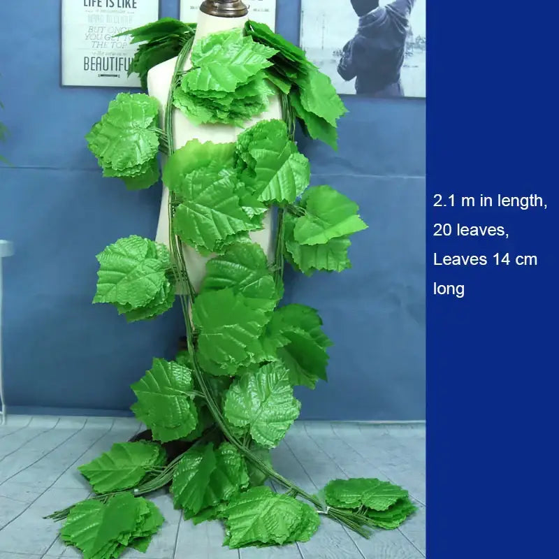 Vibrant green ivy green fake garland vine with glossy plastic leaves and flexible stem for outdoor decoration
