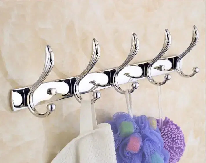 Chrome-finished metal wall-mounted hook set with five curved hooks from jade bathroom set decorbites brass accessories