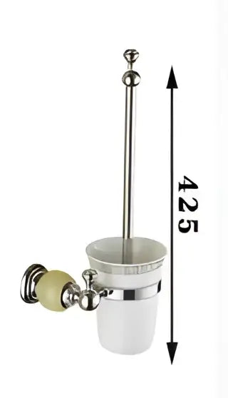 Silver toilet brush with cream ceramic handle and holder in jade bathroom set featuring decorbites brass finish
