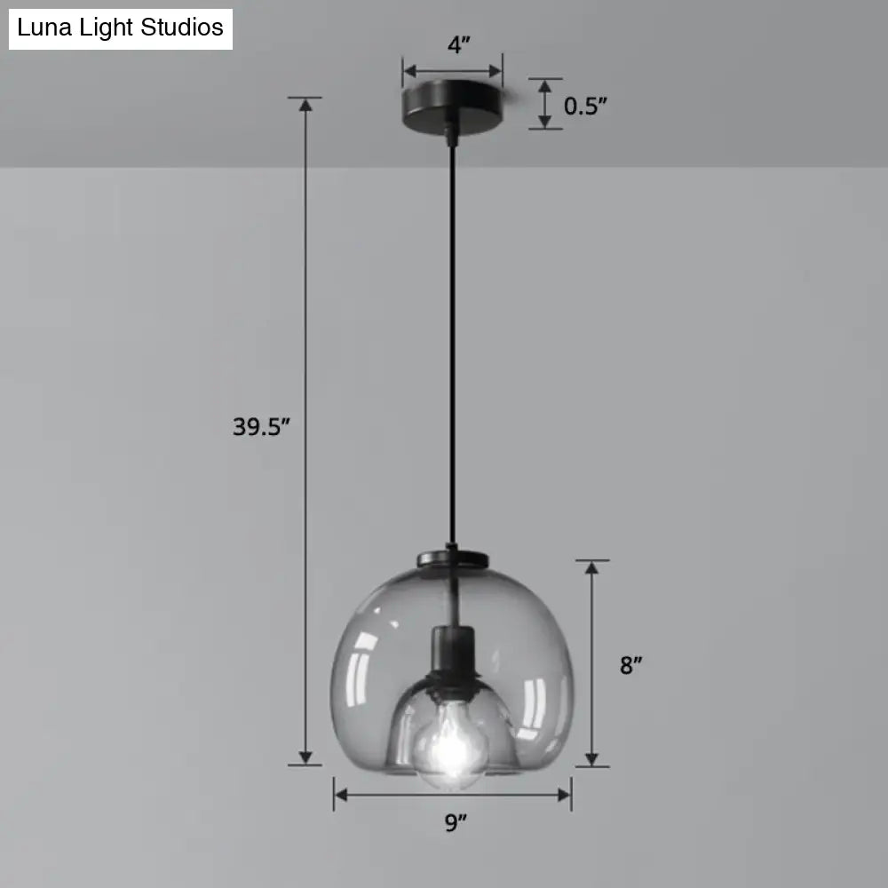 Jade - Modern Hand-Blown Glass Dome Hanging Lamp Minimalist 1-Light Black Pendant Light Fixture over Table