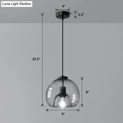 Jade - Modern Hand-Blown Glass Dome Hanging Lamp Minimalist 1-Light Black Pendant Light Fixture over Table