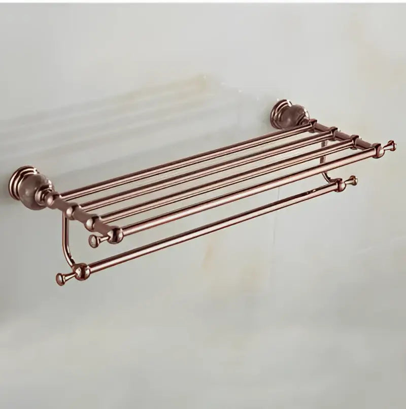 Jade rose gold bathroom set ornate copper-finished multi-tiered wall-mounted towel rack with spherical finials