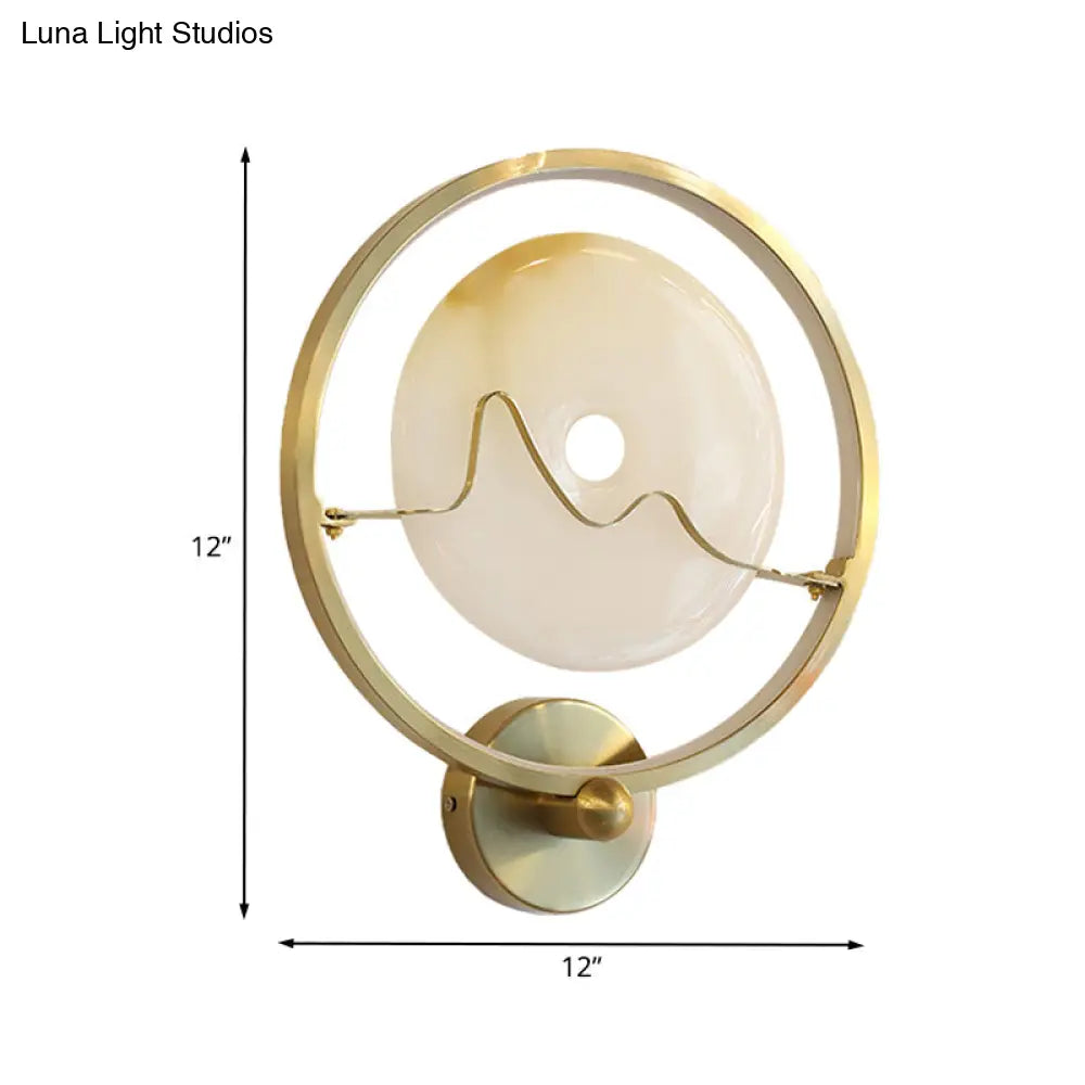 DecorBites™ Jade Stone LED Wall Sconce with Gold Ring for Contemporary Clothing Store Lighting