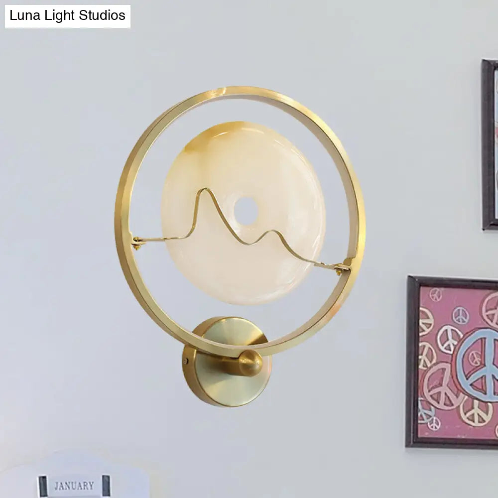 DecorBites™ Jade Stone LED Wall Sconce with Gold Ring for Contemporary Clothing Store Lighting