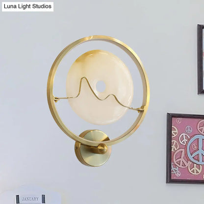 DecorBites™ Jade Stone LED Wall Sconce with Gold Ring for Contemporary Clothing Store Lighting