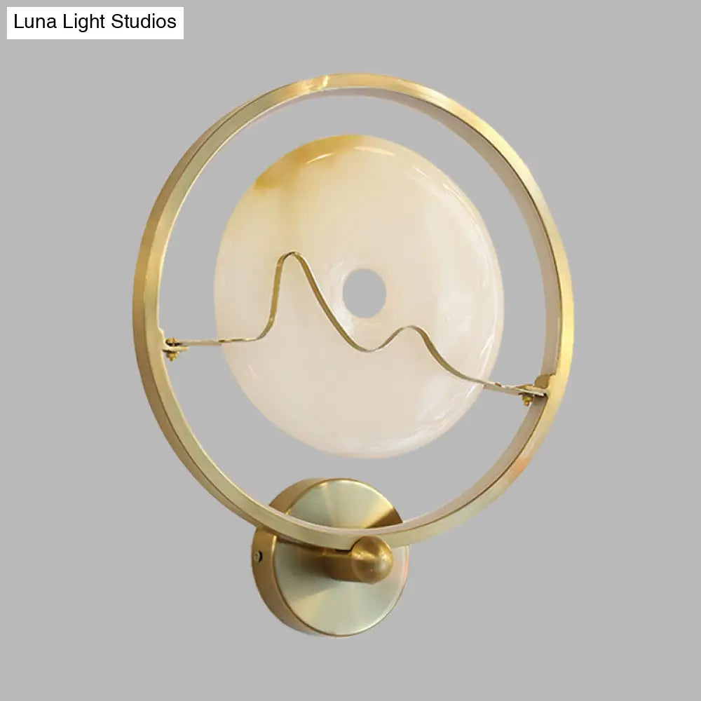 DecorBites™ Jade Stone LED Wall Sconce with Gold Ring for Contemporary Clothing Store Lighting