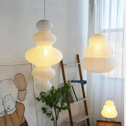 Japandi White Rice Paper Akari Pendant Light - Decorbites