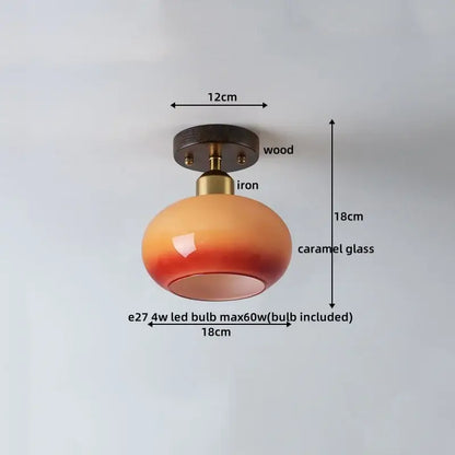 Japanese amber glass led ceiling lamp with round gradient caramel pendant and wooden iron mounting fixture decorbites ceiling lamp