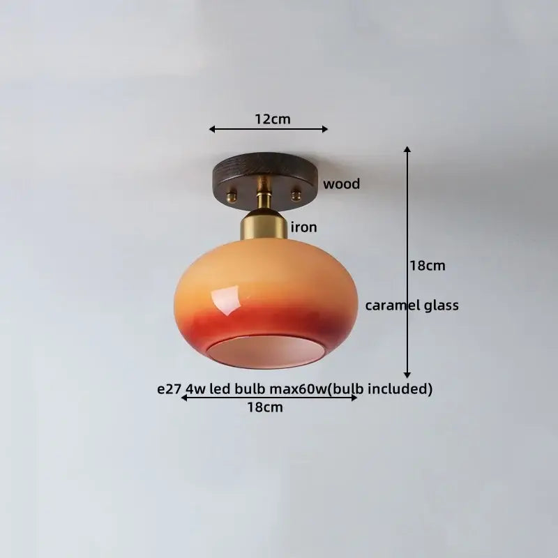 Japanese amber glass led ceiling lamp with round gradient caramel pendant and wooden iron mounting fixture decorbites ceiling lamp