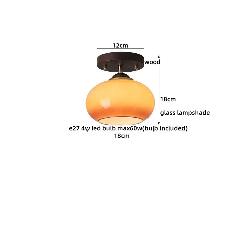 Japanese amber glass led ceiling lamp with warm amber gradient glass shade and dark wood ceiling mount for decorbites led ceiling