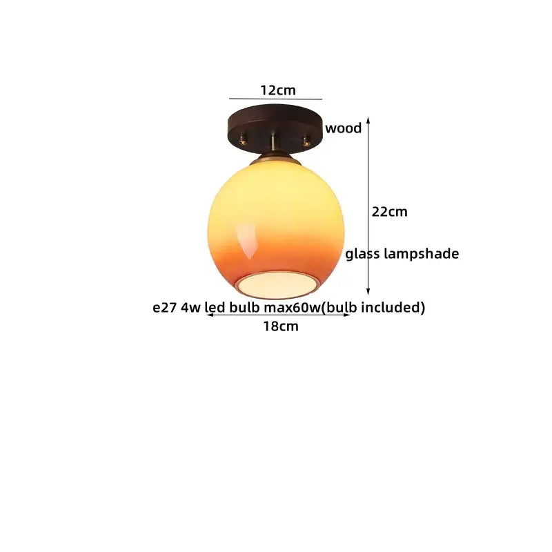 Japanese amber glass led ceiling lamp with warm-toned gradient glass lampshade and dark wood base decorbites led ceiling