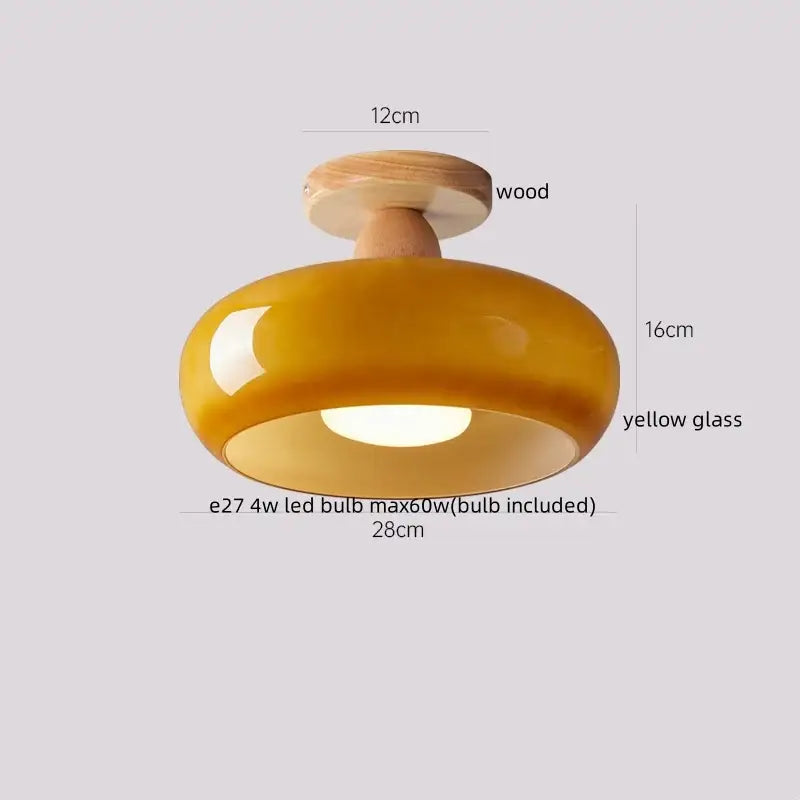 Japanese amber glass led ceiling lamp with warm amber-yellow glass and natural wood mount for decorbites led ceiling light