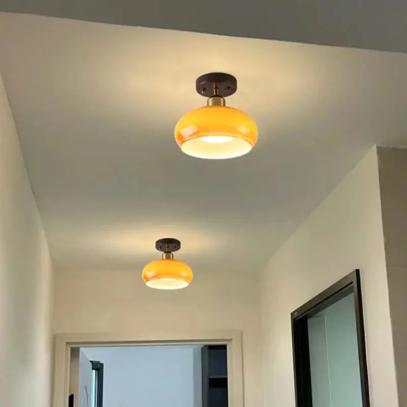 Japanese amber glass led ceiling lamp with warm yellow dome and dark bronze base for decorbites led ceiling lighting