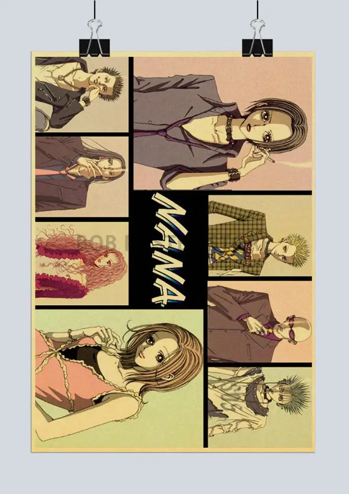 DecorBites™ japanese anime nana retro poster set featuring vintage sepia-toned panels with stylized anime nana characters