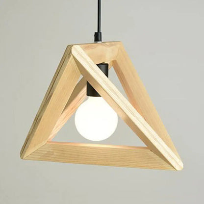 Japanese Beige Pendant Light with Triangle Shade and Wood Lamp for Kitchen