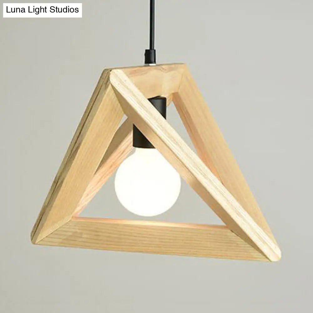 Japanese Beige Pendant Light with Triangle Shade and Wood Lamp for Kitchen