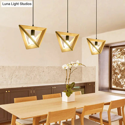 Japanese Beige Pendant Light with Triangle Shade and Wood Lamp for Kitchen