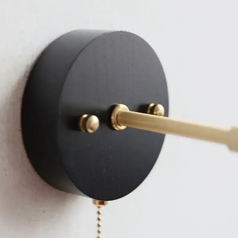 Japanese black wood wall light with brass accents and pull chain switch perfect as a decorbites wall lamp