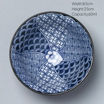 Japanese blue and white ceramic kung fu tea cup porcelain bowl with intricate geometric patterns and scalloped edge decorbites ceramic kung