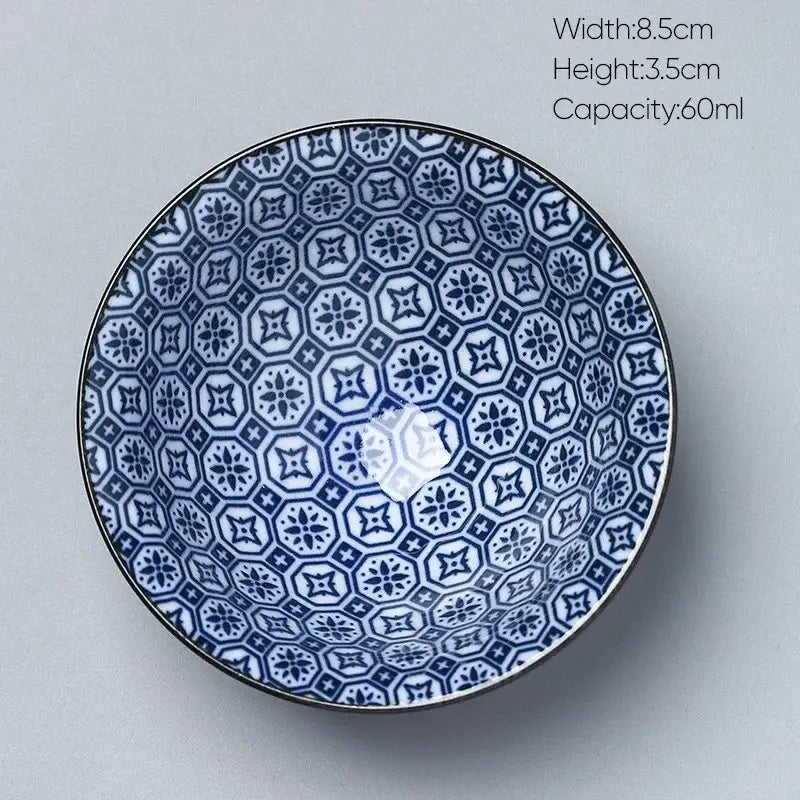 Japanese blue and white kung fu tea ceramic bowl with geometric hexagonal pattern from decorbites ceramic kung