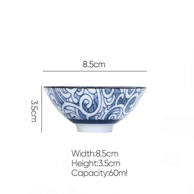 A delicate blue and white porcelain bowl with intricate swirling patterns for kung fu tea by decorbites ceramic kung