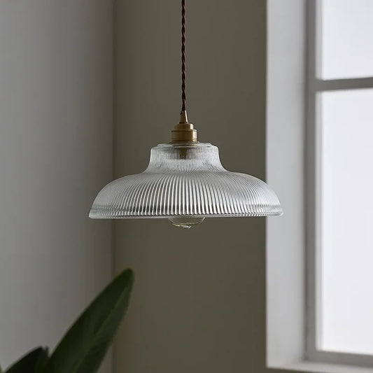 Japanese Brass Semi-Circle Glass Pendant Light