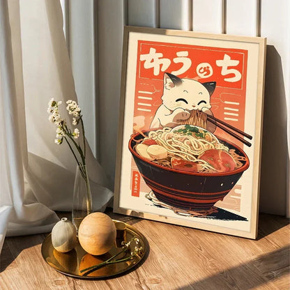 Japanese Cat Ramen Canvas Wall Art