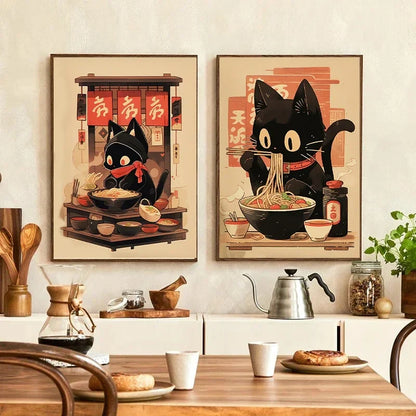 Japanese Cat Ramen Canvas Wall Art
