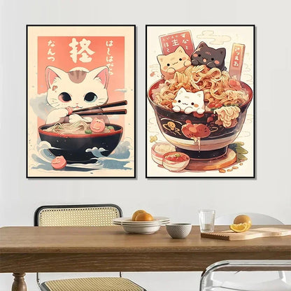 Japanese Cat Ramen Canvas Wall Art