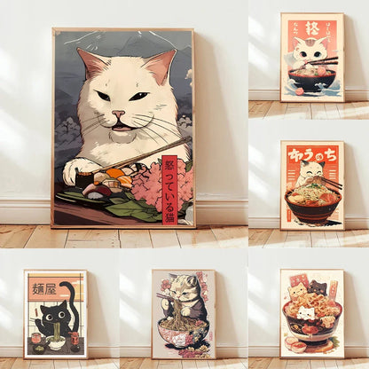 Japanese Cat Ramen Canvas Wall Art