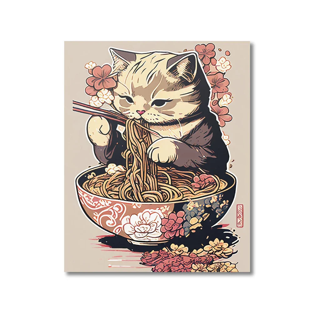 Japanese Cat Ramen Canvas Wall Art - CJ52095 / 40x60cm no frame