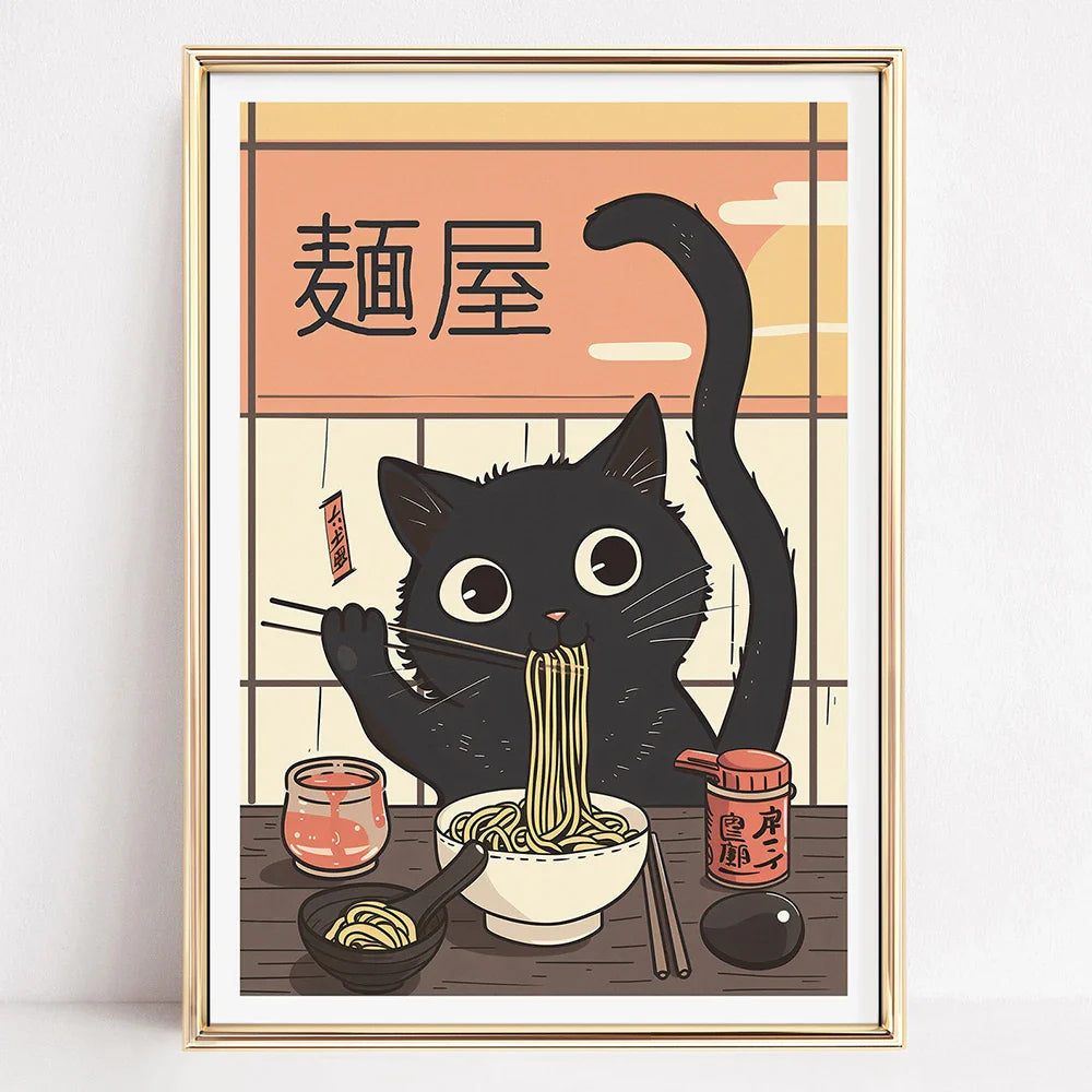 Japanese Cat Ramen Canvas Wall Art - CJ52100 / 30x45cm no frame