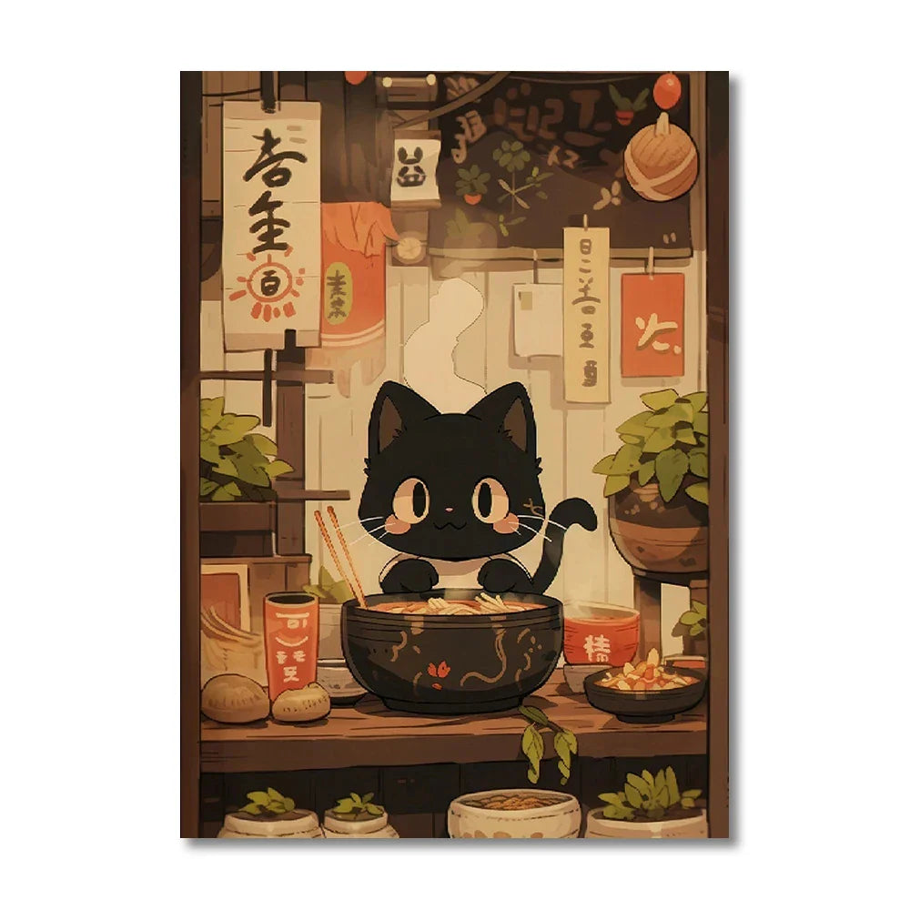 Japanese Cat Ramen Canvas Wall Art - CJ52102 / 50x70cm no frame