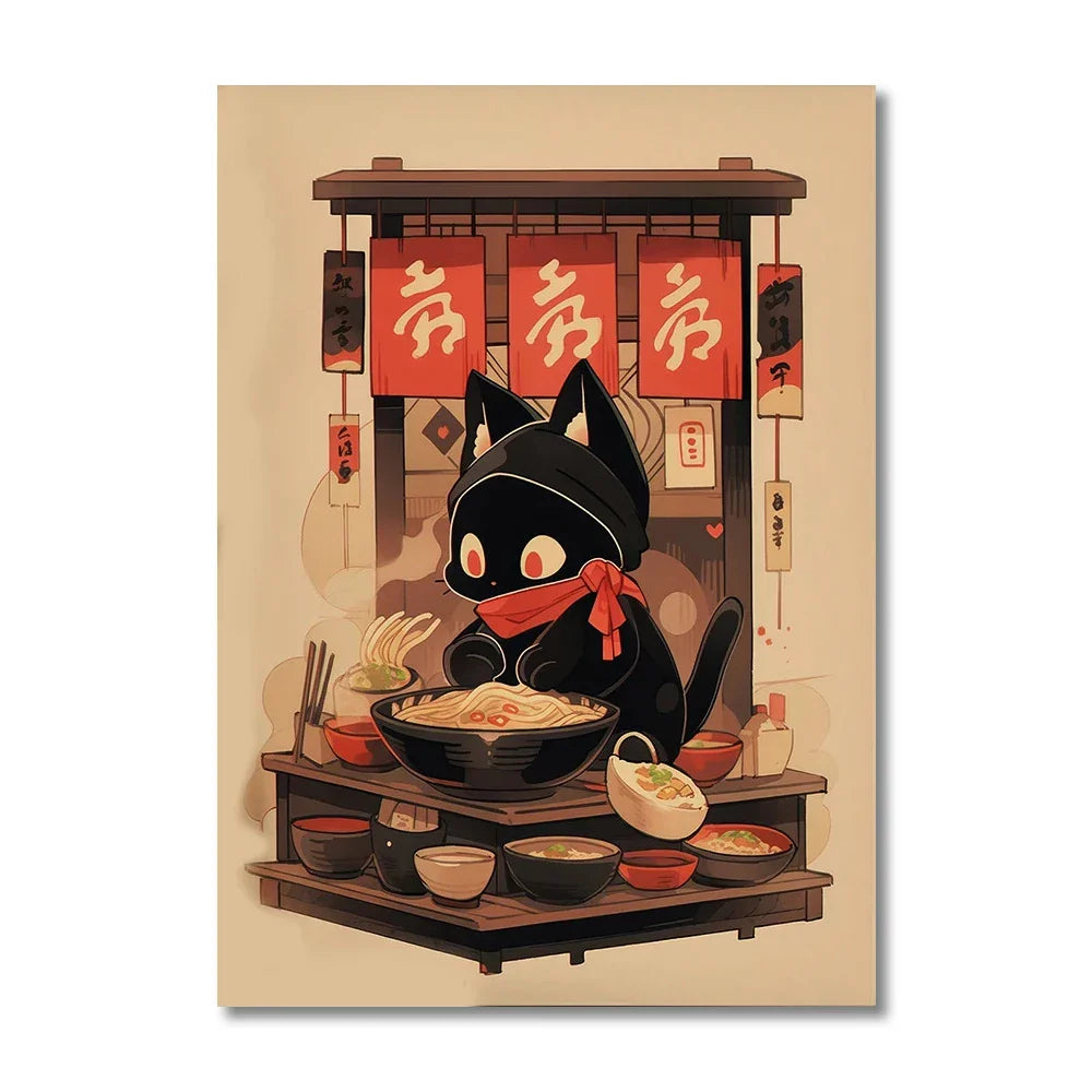Japanese Cat Ramen Canvas Wall Art - CJ52103 / 40x60cm no frame