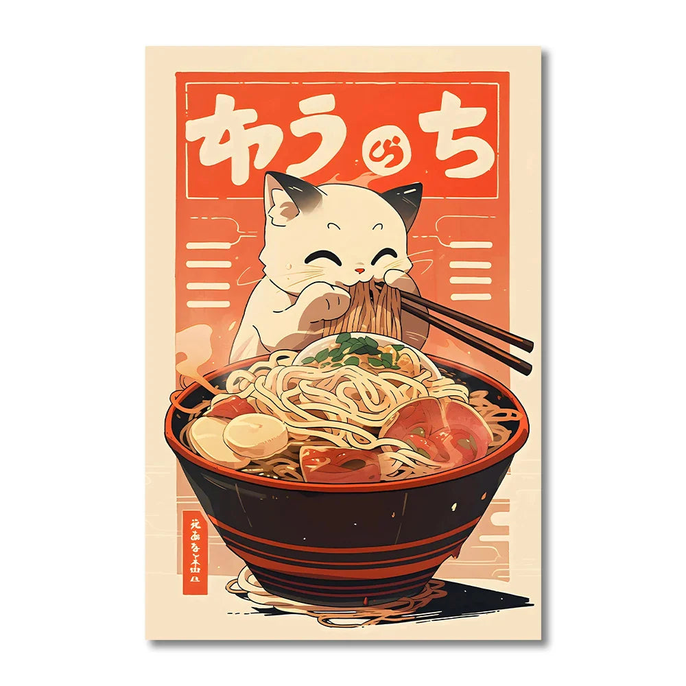 Japanese Cat Ramen Canvas Wall Art - CJ52105 / 50x70cm no frame