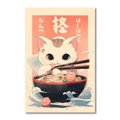 Japanese Cat Ramen Canvas Wall Art - CJ52106 / 50x70cm no frame