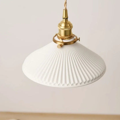 Japanese Ceramic Pendant Light in White and Bronze - Decorbites