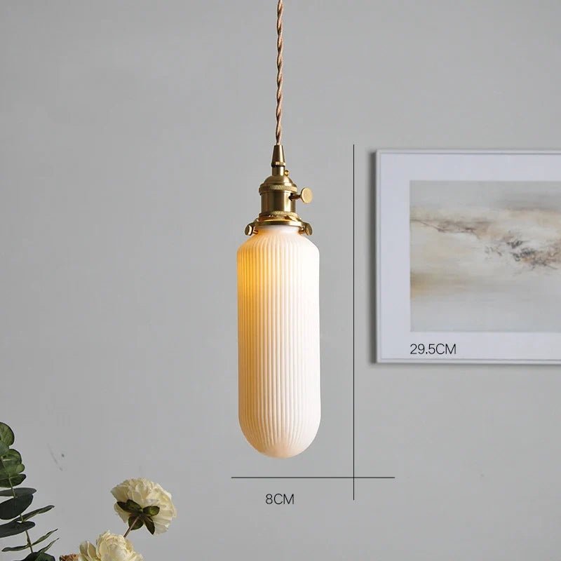 Japanese Ceramic Pendant Light With Polished Copper Finish - Decorbites