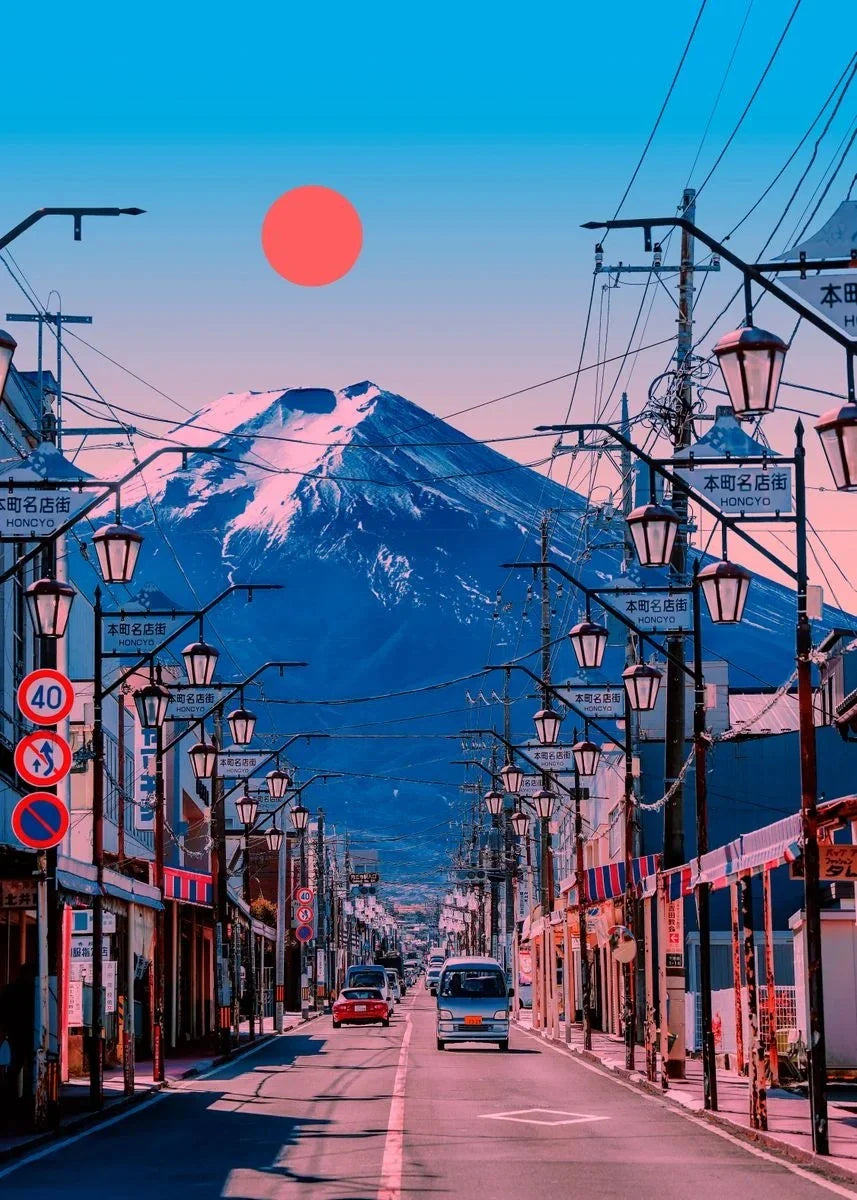 Japanese City Landscape Canvas Wall Art - Yellow / 40x60cm No Frame - Posters