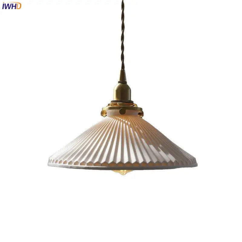 Cream-colored ribbed glass pendant light with brass fixture and twisted cord for decorbites ceramic led pendant lighting