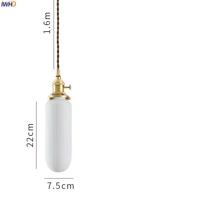 Japanese cream ribbed ceramic led pendant light with white glass shade brass fixture and twisted brown cord for dining room decorbites ceramic led pendant